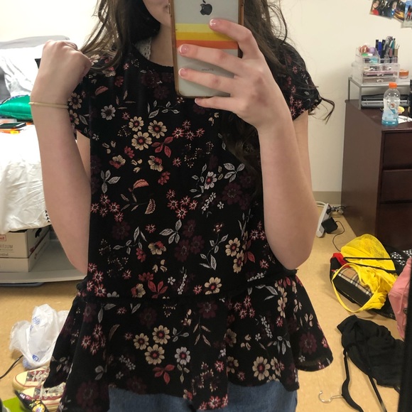 Black flower pattern dress top - Picture 2 of 4